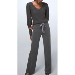 WHBM Wide‎ Leg Pull On Pants Small Gray Satin Tie Stretch NWT